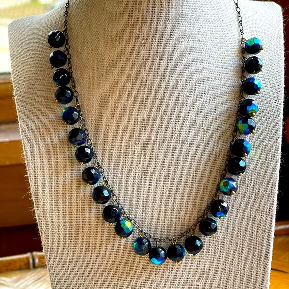 Vintage Jewelry - Vintage Czech glass faceted beads on chain AB finish